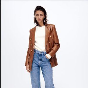 NEVER WORN Faux Leather Blazer w/ Buttons Zara